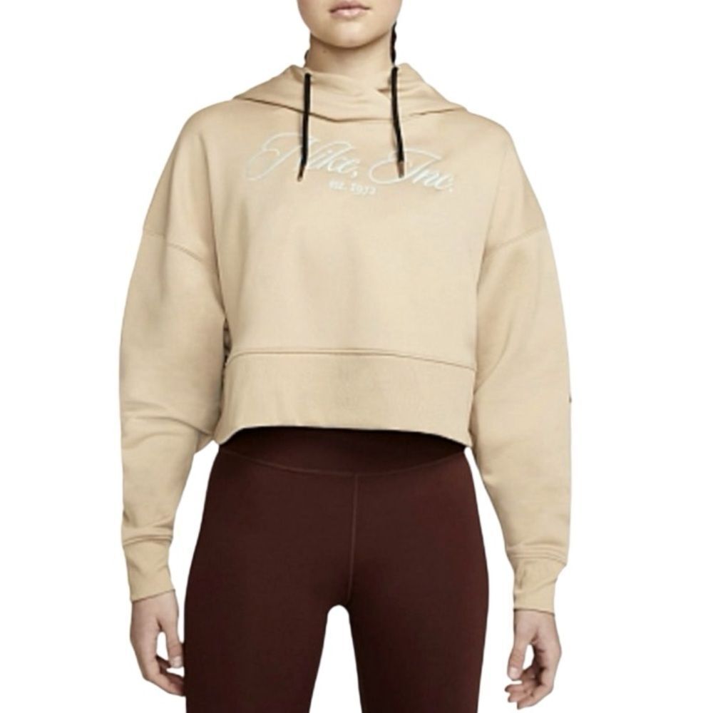 Nike cropped fleece hoodie Oversized beige Size Small - Picture 2 of 16